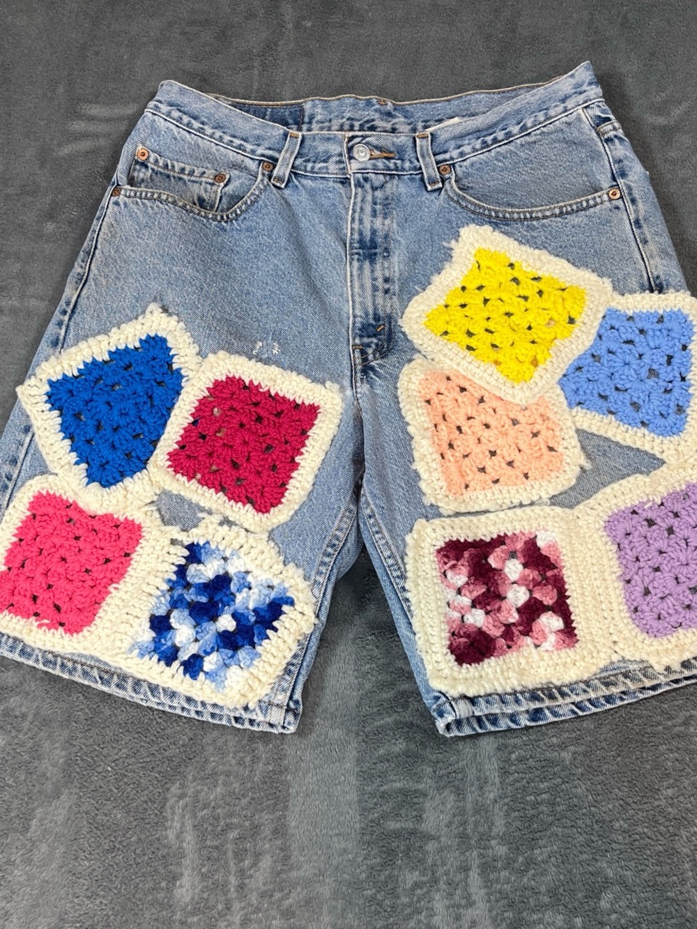 Levi's Handmade Crochet Patch Denim Shorts - Multi Color
